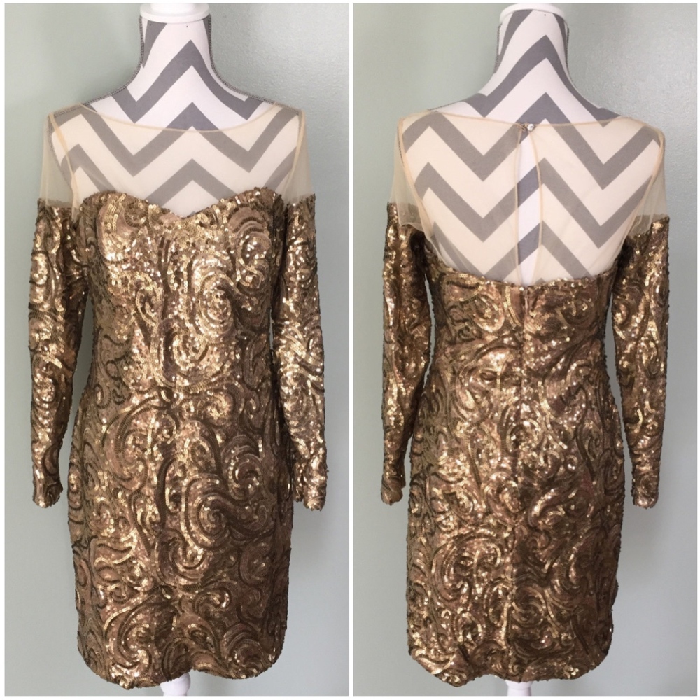 Last Chance!! BADGLEY MISCHKA Gold Sequin Formal Party Dress NEW - Picture 2 of 7